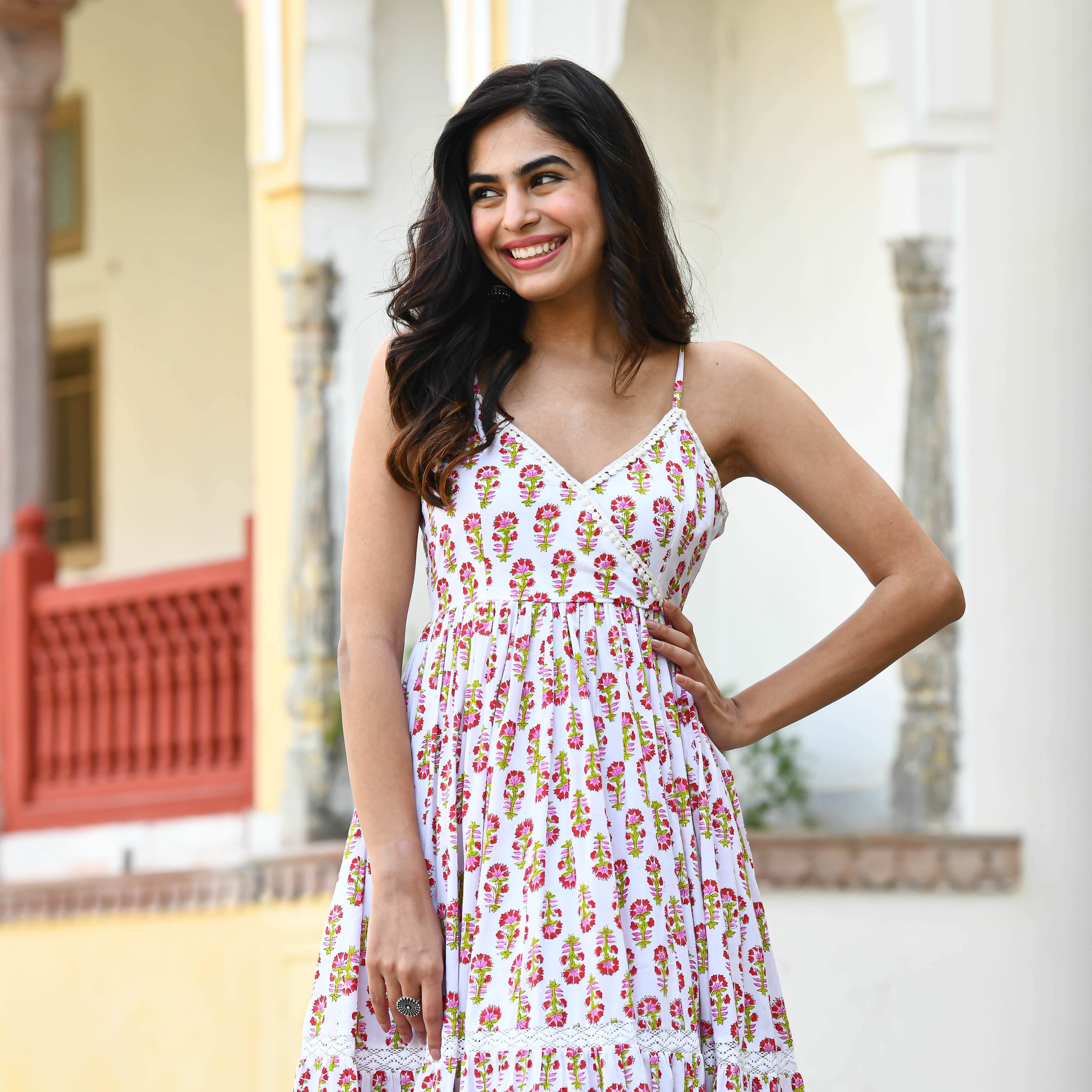 Small Butta Designer White Cotton Dress For Women Online